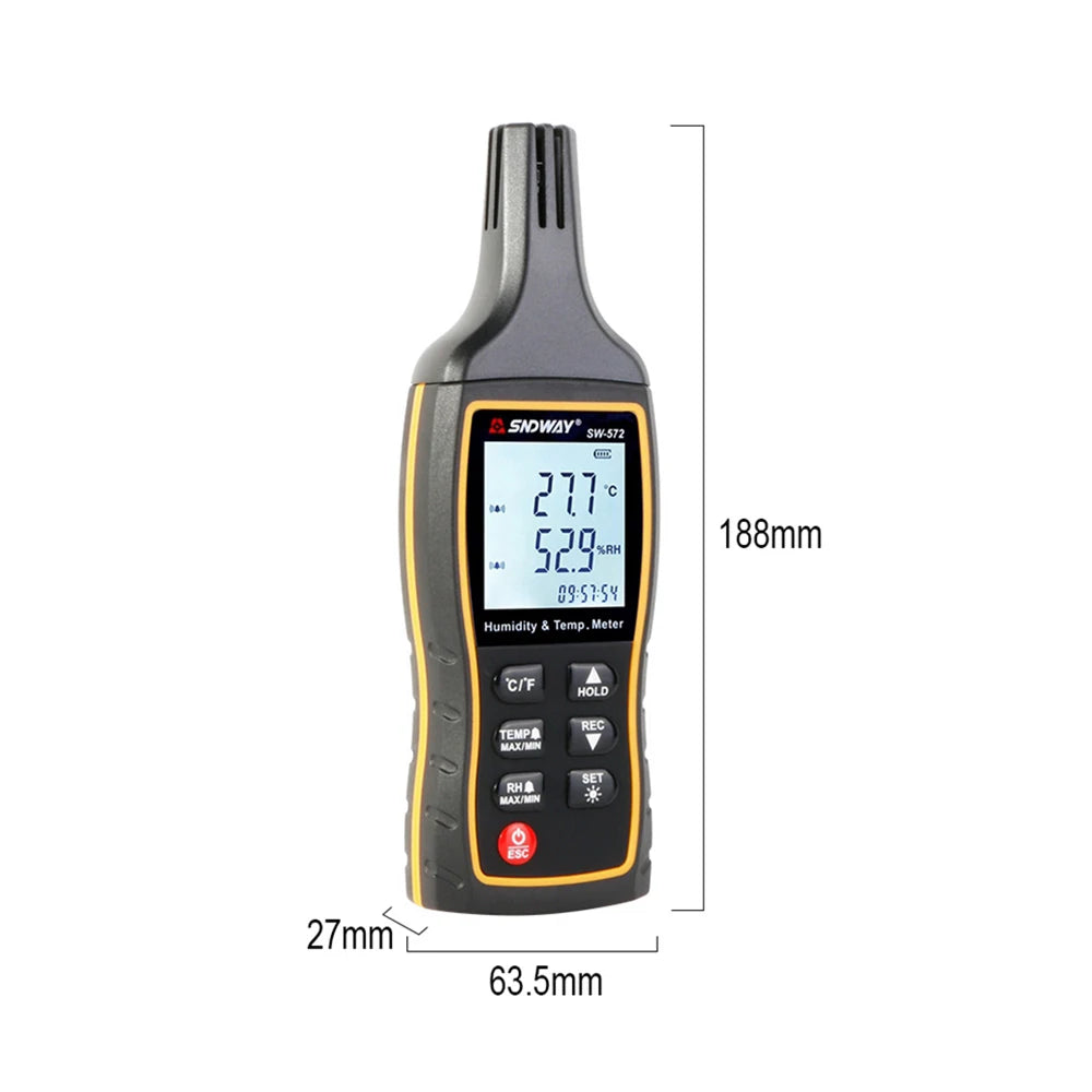 SW-572 High Precision Humidity Temperature Sensor Meter Backlight Data Storage Thermo-Hygrometer Digital Thermometer