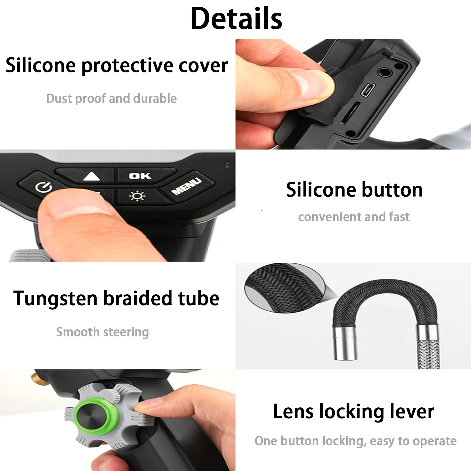 2.8mm Fibre-optical Articulating Borescope 4.5 inch 2 way Industrial Endoscope WIFI function Thermostability 1M