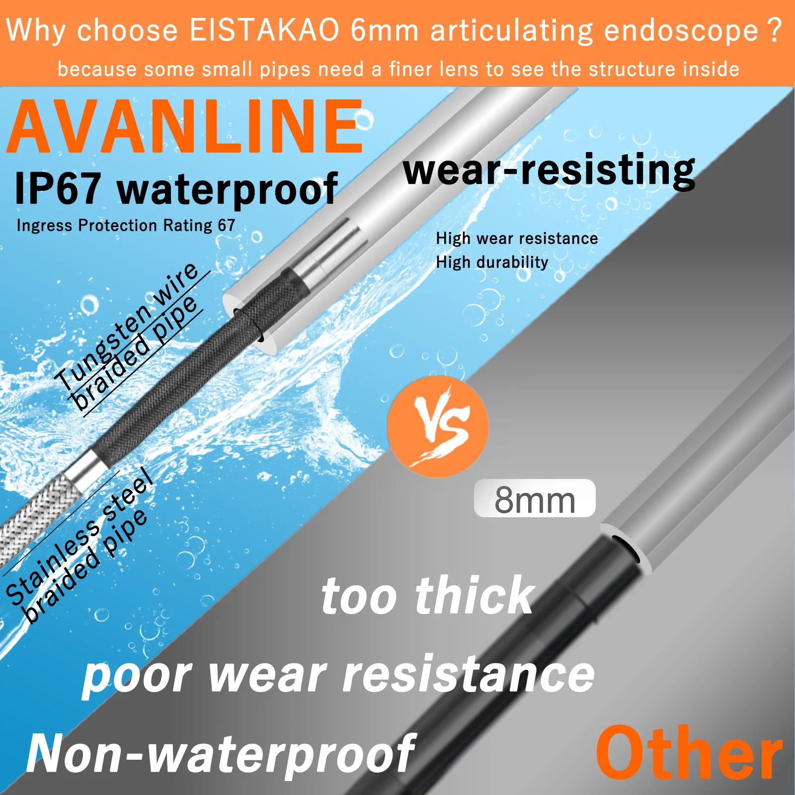 4mm 2-Way 180° Degrees Articulating Borescope Thermostability Cleaning Function Industrial Endoscope For Android PC1M