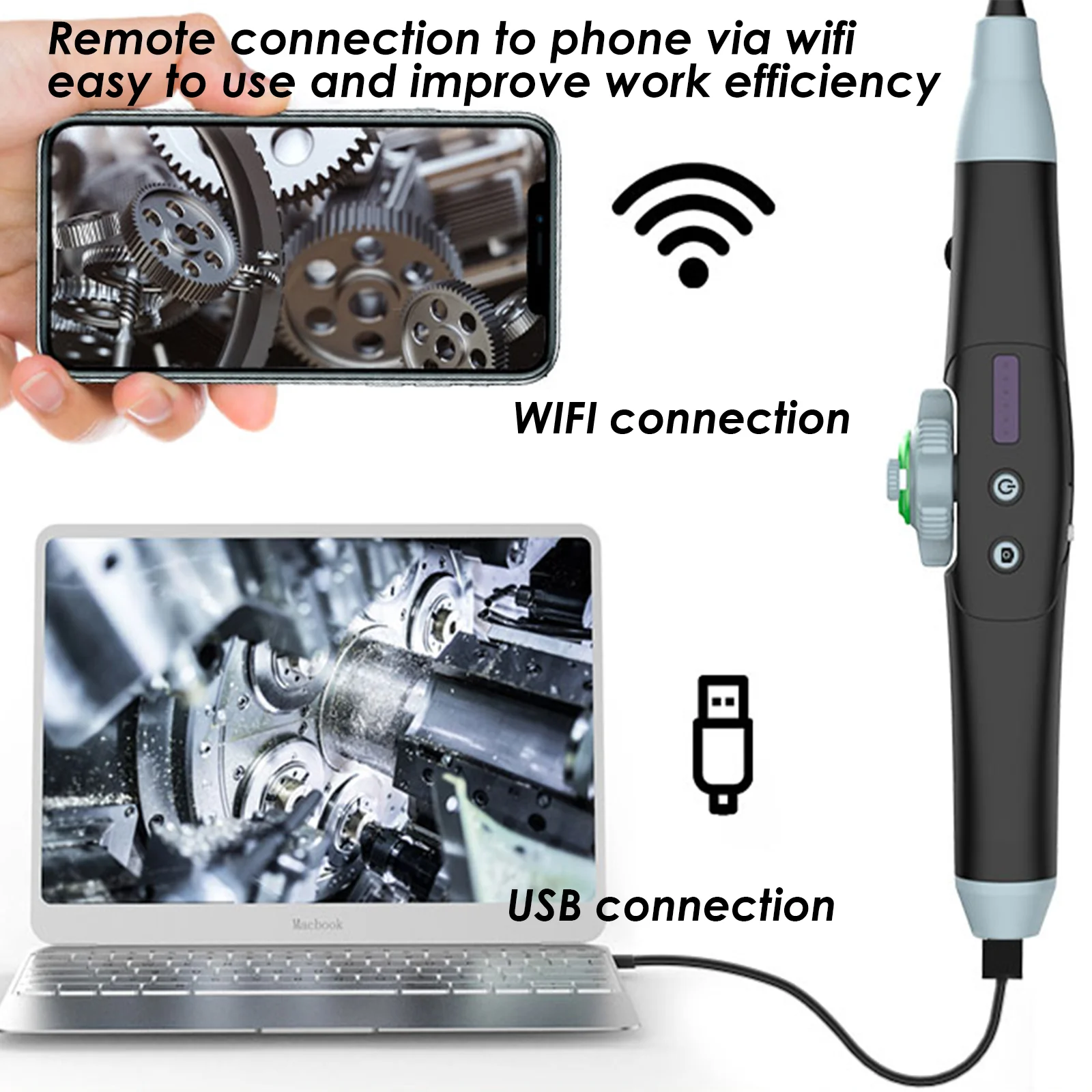 WiFi 4mm Articulating Borescope 2-way Hotspot Industrial Endoscope Human Engineering 720p 6LEDs IOS Android PC1M