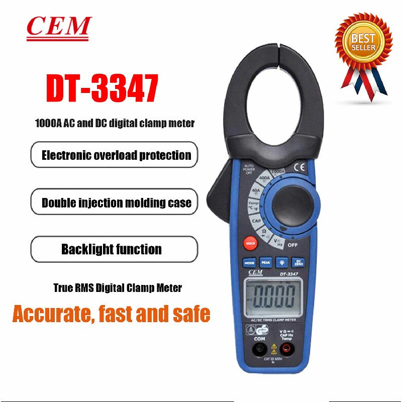 CEM DT-3340 DT-3341 DT-3343 DT-3345 DT-3347 Digital Clamp Type Meter Overload Protection Resistance Diode Test Backlight