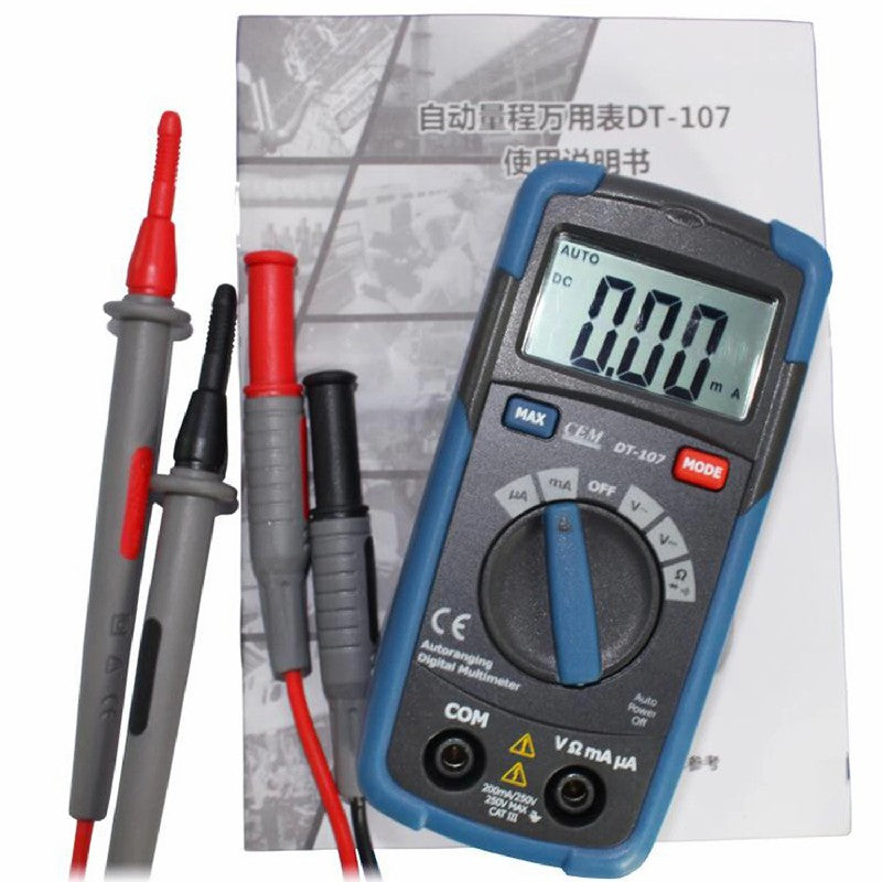 CEM DT-107 Pocket Digital Multimeter Provides Multi-function Auto Measurement 3 in 1 E-Testers Type Full Protection Pocket Type