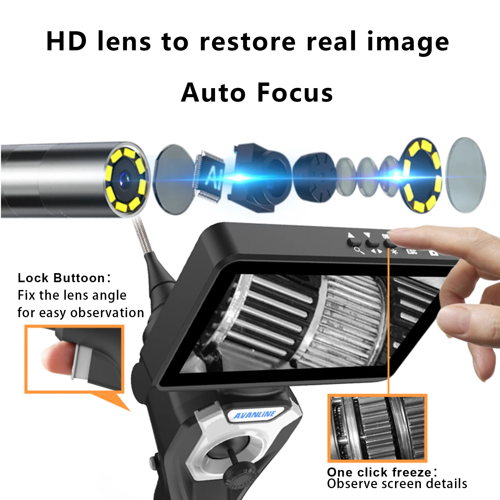 4mm 360° Articulating Borescope 4.5 inch Industrial Endoscope 720p 8Leds Multifunctiona 46mm 1M