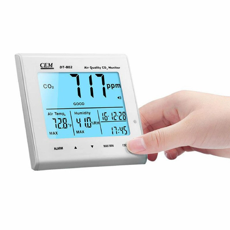 CEM DT-802 Indoor Air Quality Detector Desktop Carbon Dioxide Detector Temperature & Humidity Desktop Recording CO2 Gas Detector