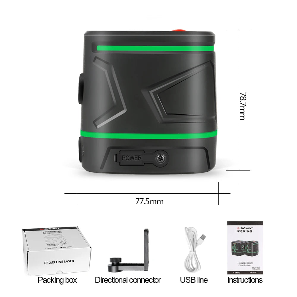 SW-331G Laser Level Meter Mini Rechargeable 360 Degree 2 Lines Vertical Horizontal Line Cross Green Light Beam Laser Level Tools