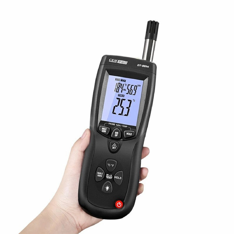 CEM DT-8896 Threeinone Thermometer & Hygrometer Industrial High-Precision Thermometer and Hygrometer External K-type Dew Point