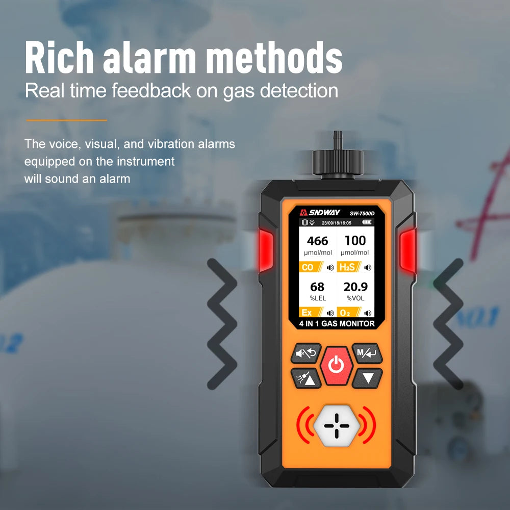SW-7500D Gas Detector Meter 4 in 1 Oxygen O2 Carbon Monoxide COH2 SEx Combustible Gas Analyzer Professional Leak Detector