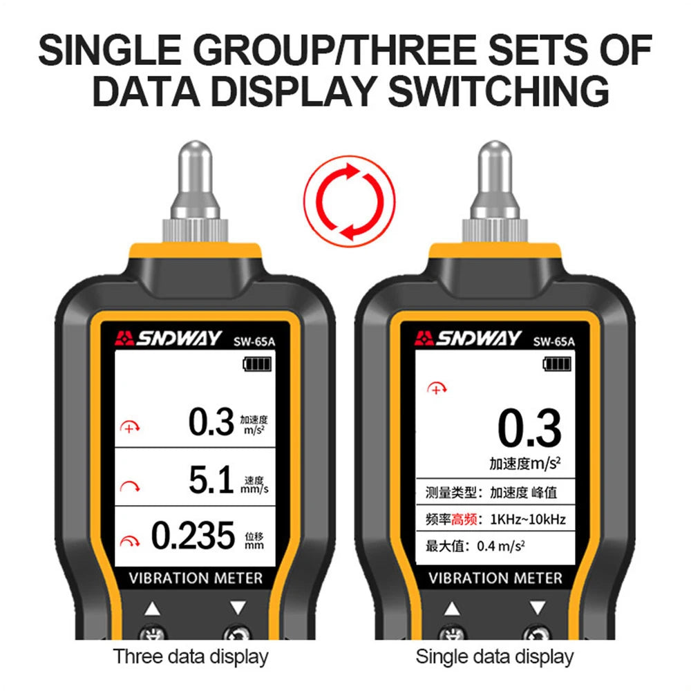 SW-65A Vibration Meter Digital Vibration Analyzer 3 Channel Engine Generator Centrifugal Pump Electric Motor Vibrometer