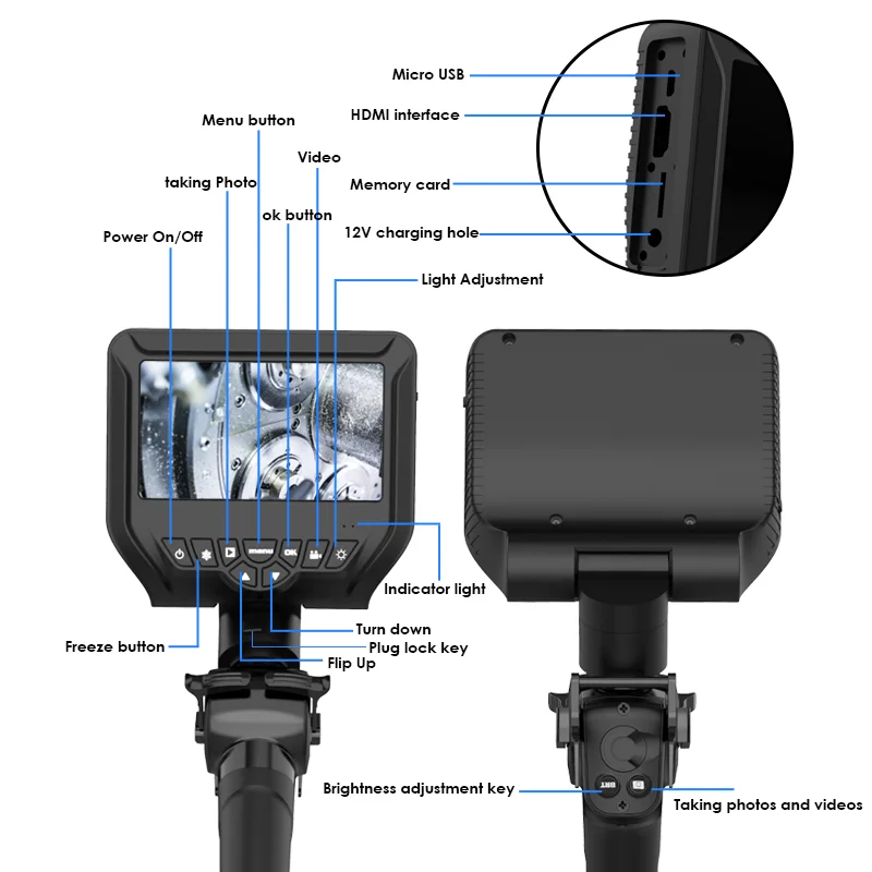360 Degree Articulating Borescope 1080P 5.5mm Endoscope BRT Function Auto White Balance HDMI Transmission 1.5M