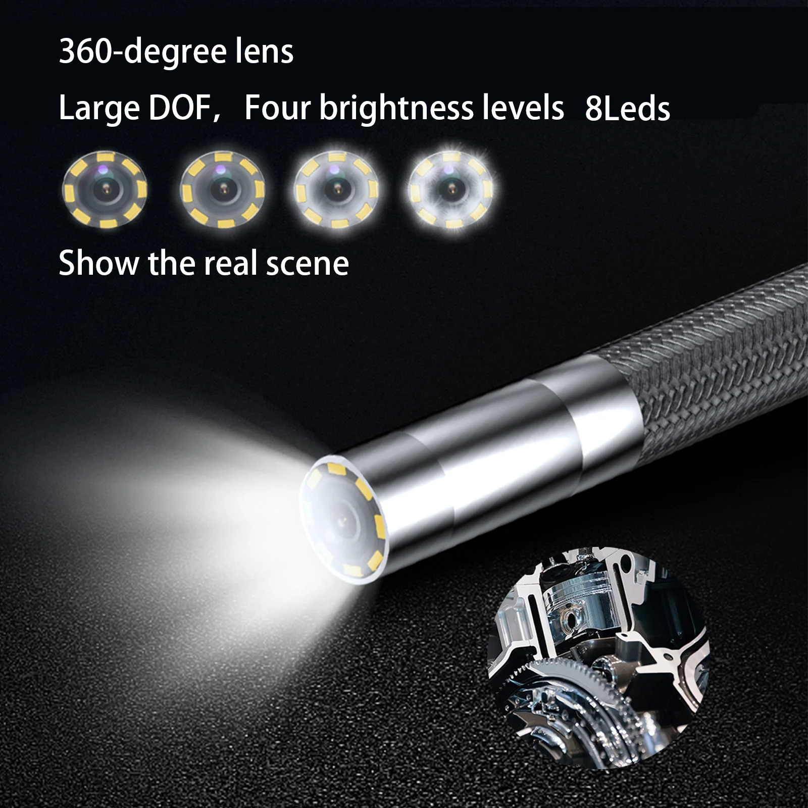 4mm 360° Articulating BorescopeI OS Android Industrial Endoscope 720p 8Leds Multifunctional 1M