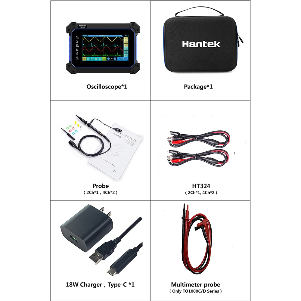 Hantek TO1254D 4 Channels Touch Screen Digital Oscilloscope Portable USB Oscilloscopes + Signal Source +Multimeter Tester