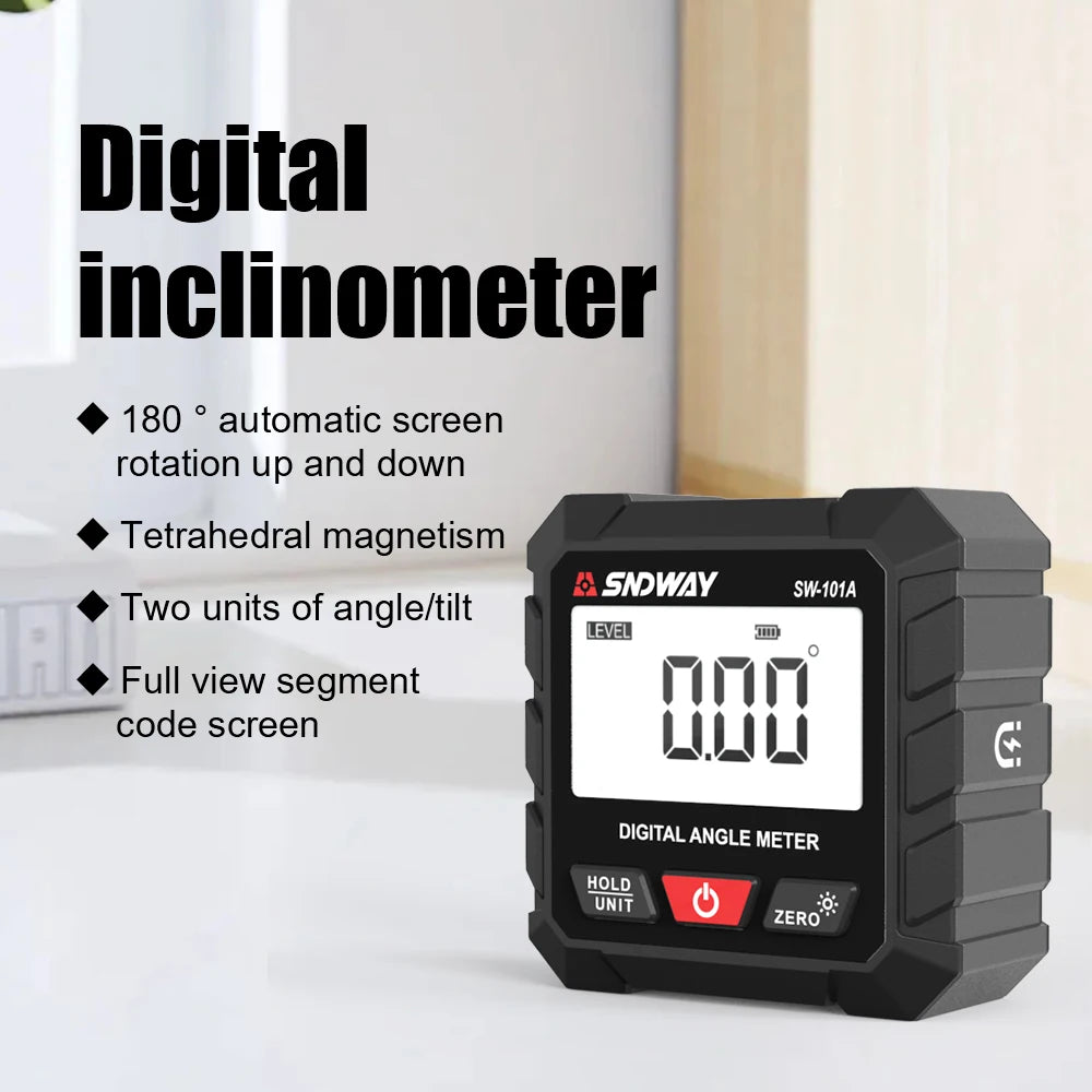 SW-101A Digital Display Inclination Box Precision Measurement 4x90° Angle Slope Protractor Inclinometer Angle Meter