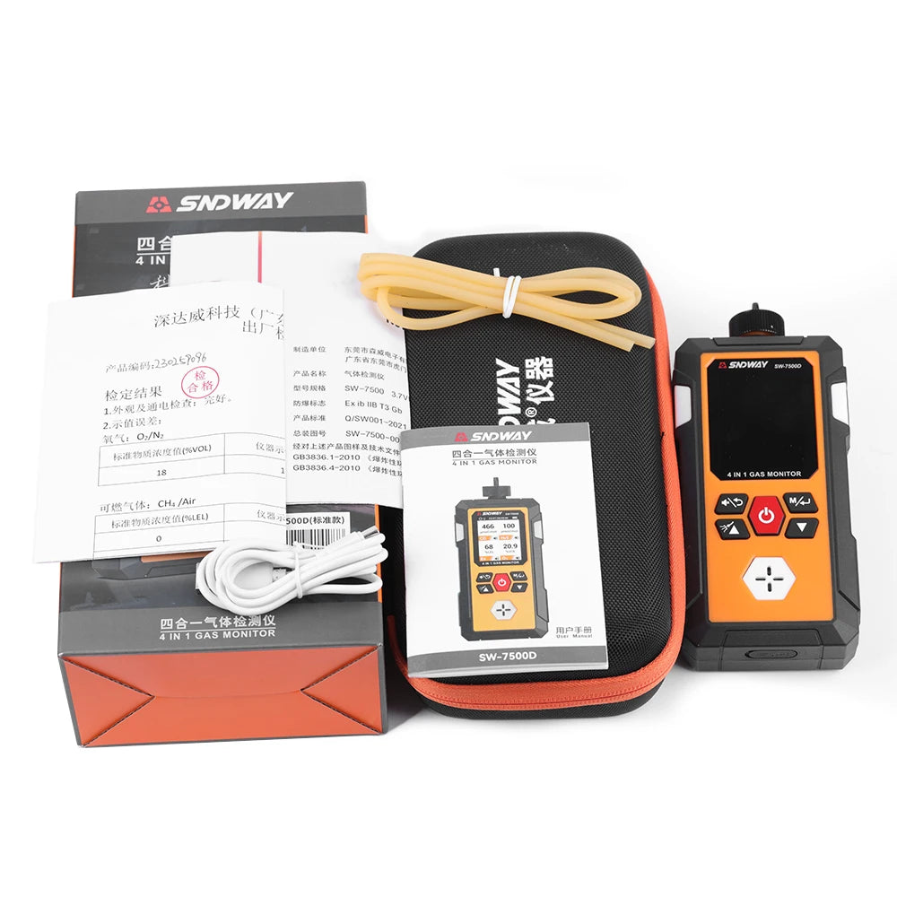 SW-7500D Gas Detector Meter 4 in 1 Oxygen O2 Carbon Monoxide COH2 SEx Combustible Gas Analyzer Professional Leak Detector