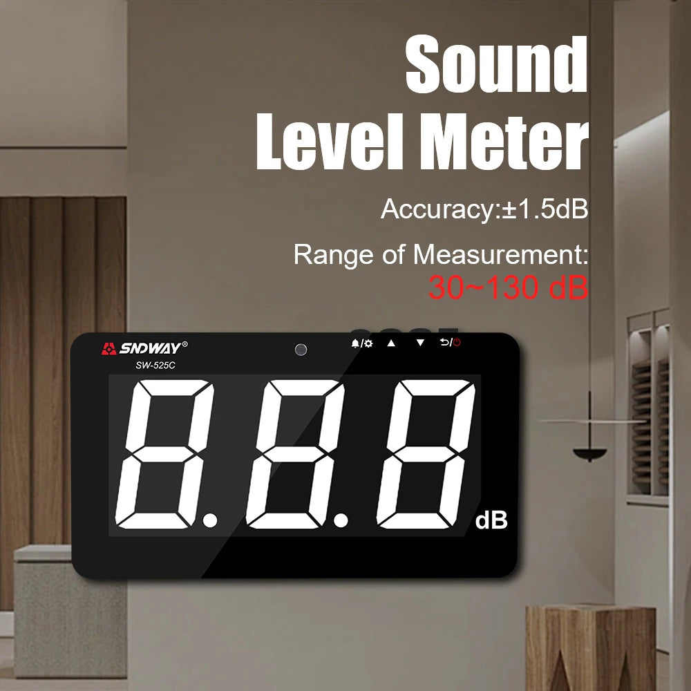 SW-525 Wall-mounted Sound Level Meter 30-130db Digital Noise Meter Decibel Monitoring Noise Sound Level Meter