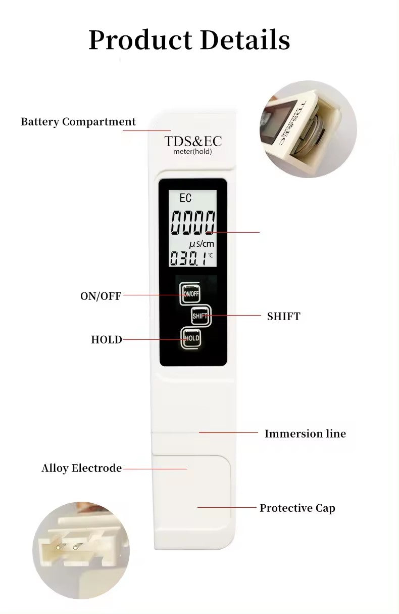 TDS - A1 Water Quality Tester Pen, Accurately Detects EC/TDS/TEMP, Features ±2% High - precision Temperature Measurement, With Alloy Electrodes, Compact and Portable Water Quality Monitoring Tool