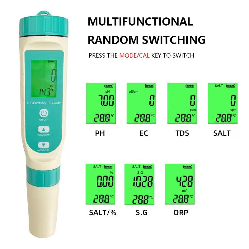 MF-H71L 7-In-1 Water Quality Testing Pen, Multi - Parameter Accurate Measurement Of TDS/EC/pH/Salinity, Etc., Portable Water Quality Analyzer