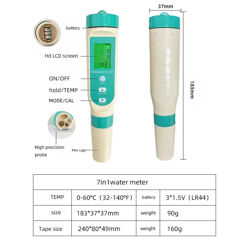 MF-H71L 7-In-1 Water Quality Testing Pen, Multi - Parameter Accurate Measurement Of TDS/EC/pH/Salinity, Etc., Portable Water Quality Analyzer