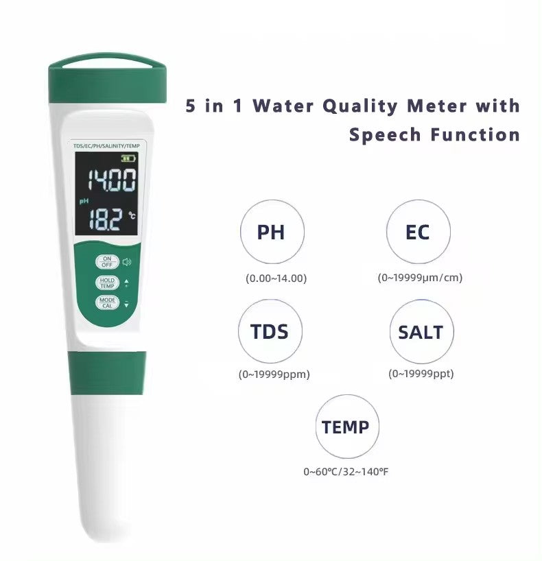 MF-M51 Multifunctional Water Quality Tester Pen, Backlit Digital Display, Accurately Measures pH and Temperature, Visible at Night
