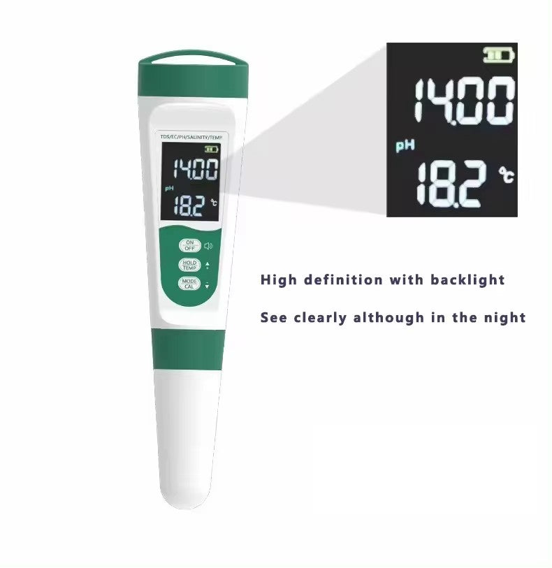 MF-M51 Multifunctional Water Quality Tester Pen, Backlit Digital Display, Accurately Measures pH and Temperature, Visible at Night