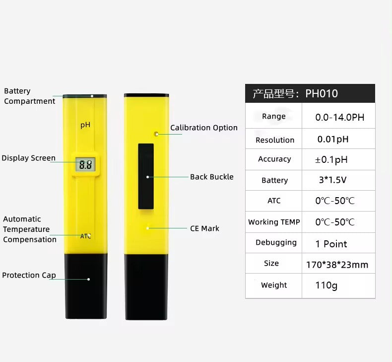 PH010 Pen - Type Acidimeter, Fast And Accurate Measurement, High - Precision Water Quality PH Value Detection Pen With ATC Temperature Compensation.