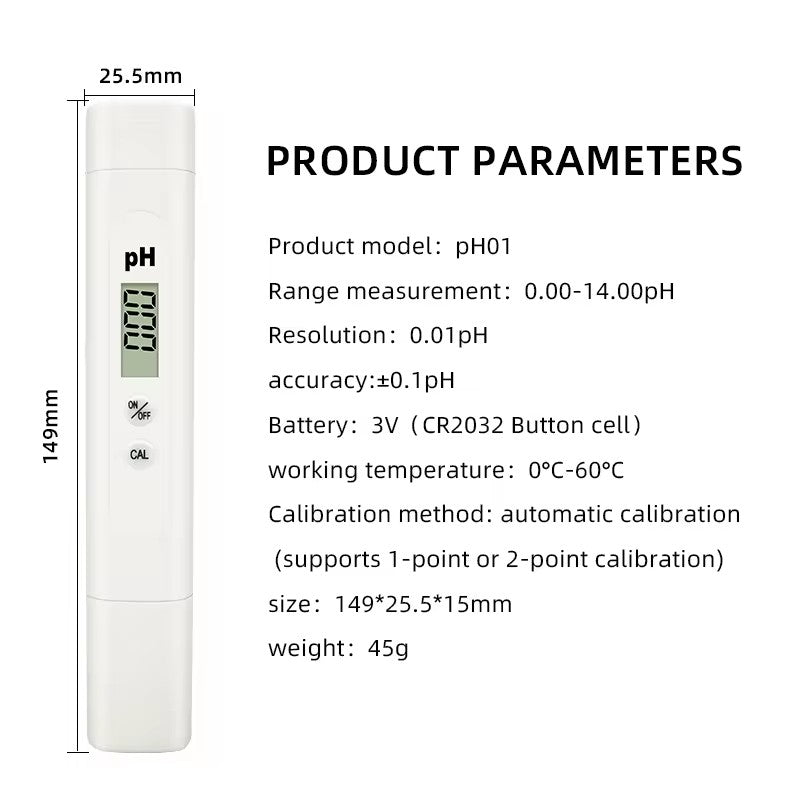 PH01 Portable Intelligent Digital Display Water Quality Tester Pen, 5-in-1 Function, Accurately Measures PH/TDS/EC/Salinity/Temperature Detector